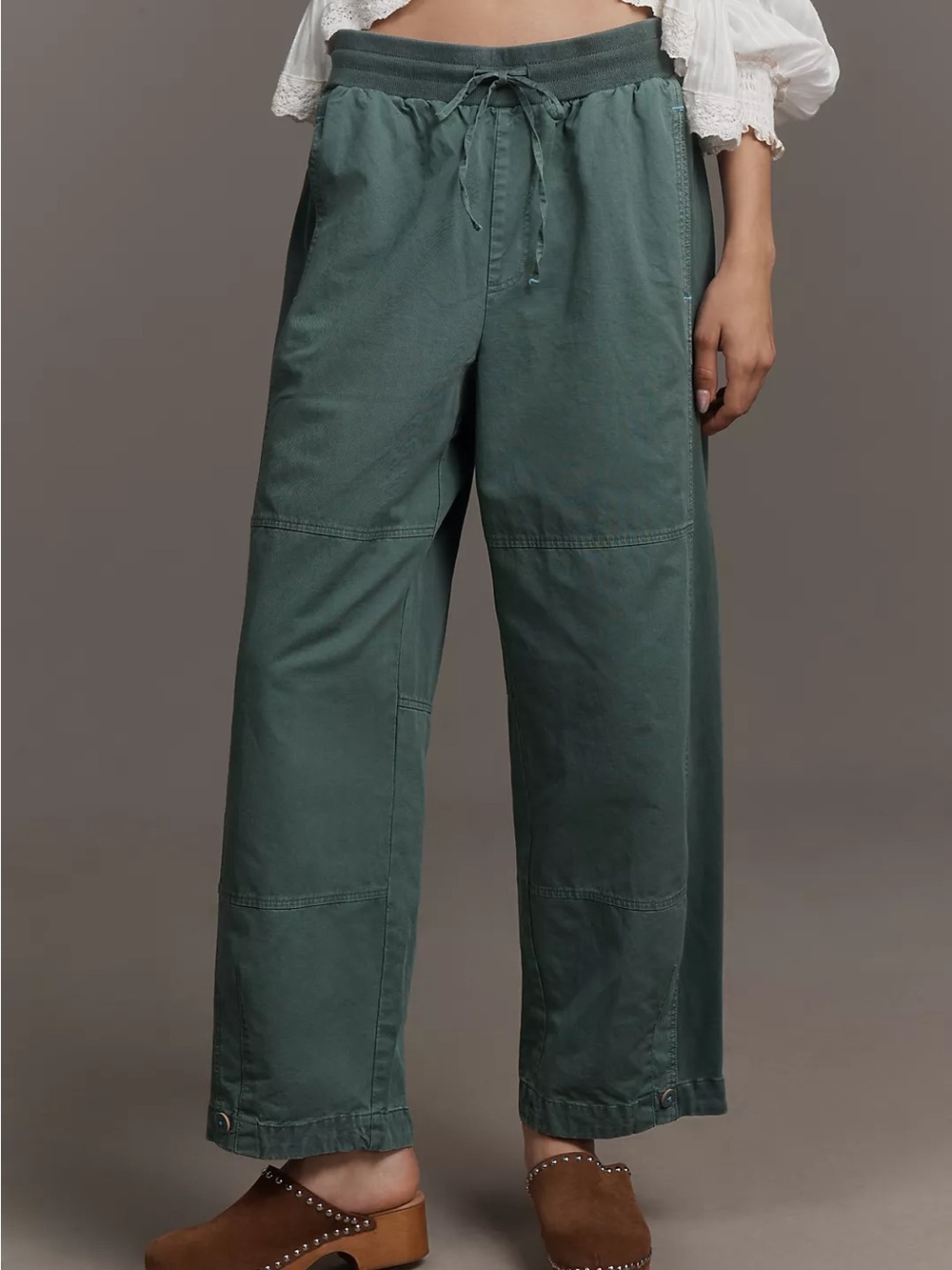 Anthropologie Mixed Media Utility Jogger Washed Drawstring Waist Green